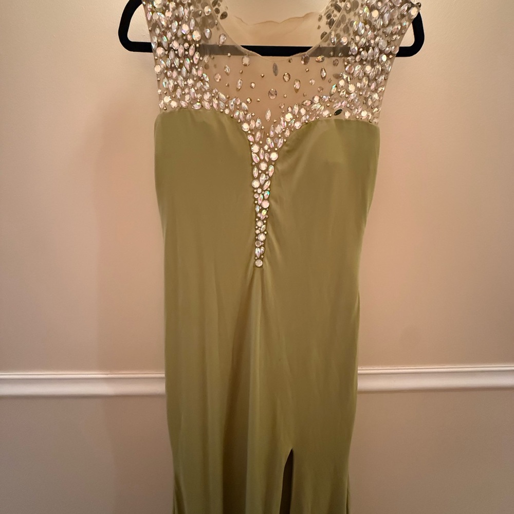 Elegant Olive Green Embellished Dress